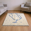 Mrirt Abstract Figure Plush Wool Rug Ivory & Slate Blue — detail view