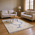 Mrirt Abstract Figure Plush Wool Rug Ivory & Slate Blue — room setting