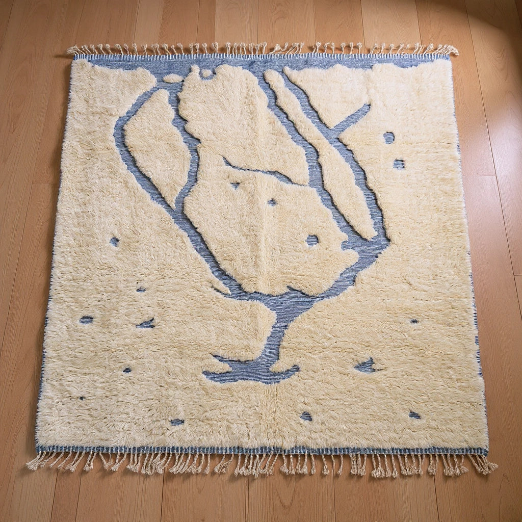 Mrirt Abstract Figure Plush Wool Rug — Ivory & Slate Blue