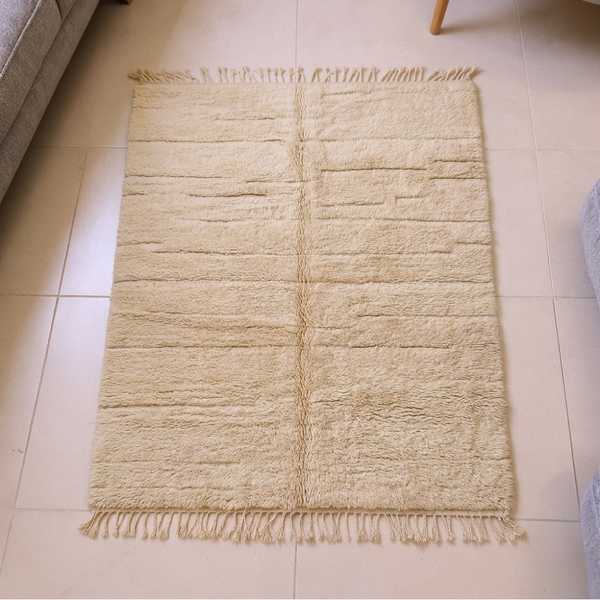 Mrirt Ivory Ribbed Plush Wool Rug