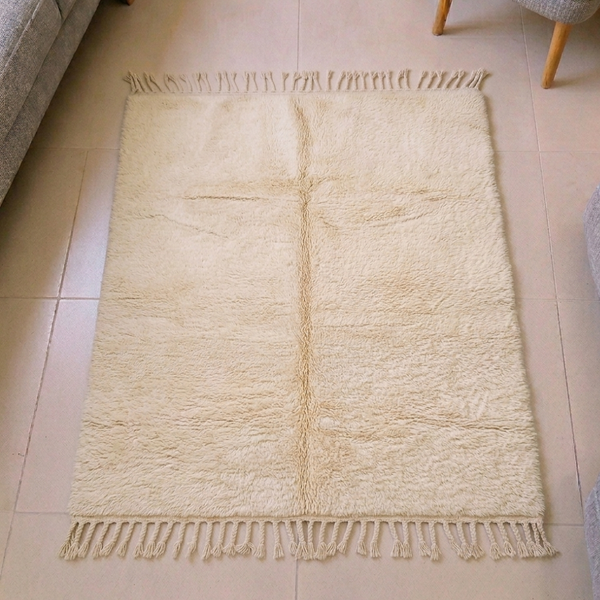 Mrirt Solid Ivory Plush Shag Wool Rug