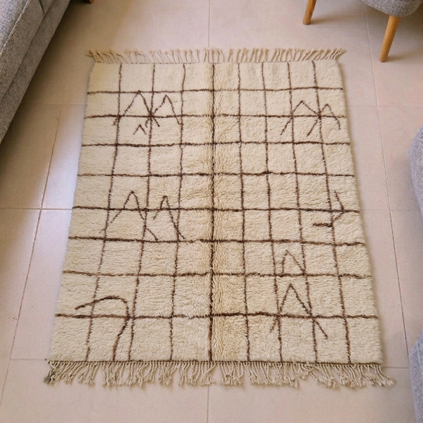 Mrirt Ivory & Brown Symbol Grid Wool Rug