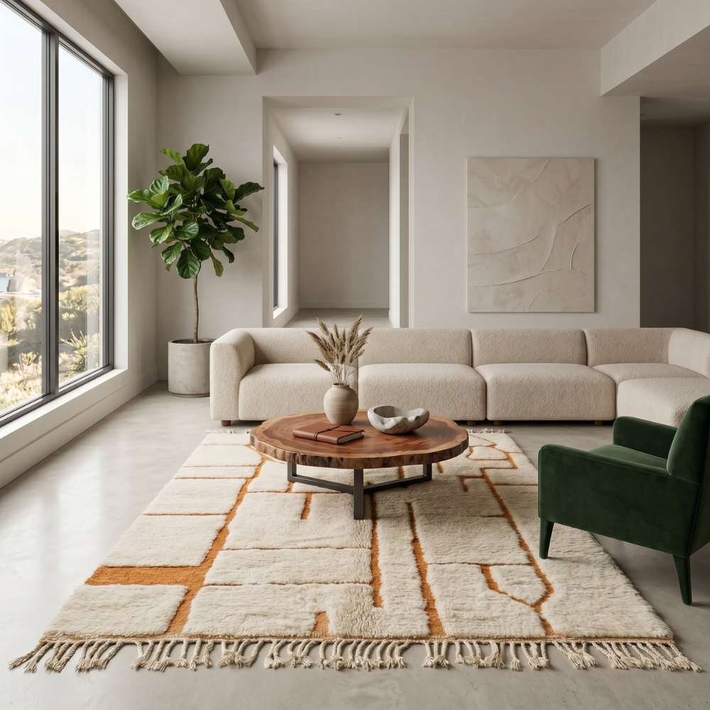 Mrirt Terracotta Maze Abstract Wool Rug