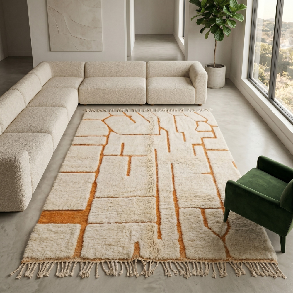 Mrirt Terracotta Maze Abstract Wool Rug