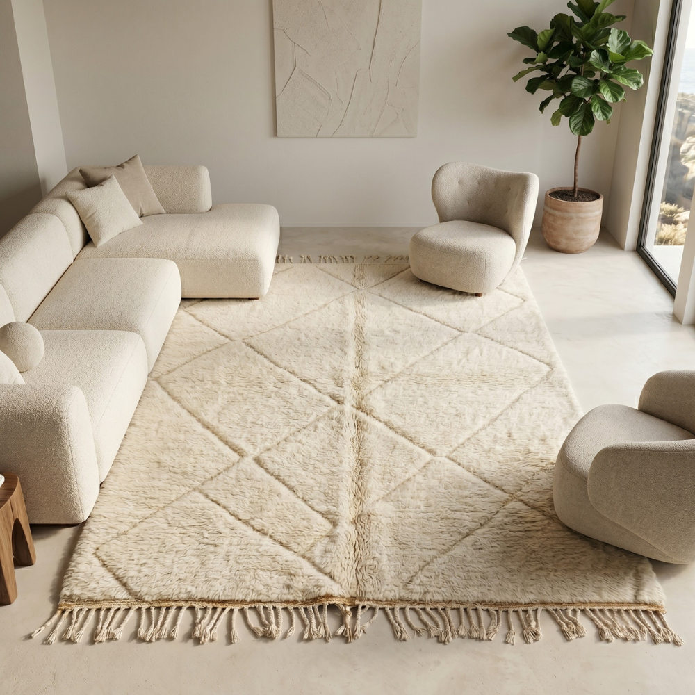 Mrirt Cream Diamond Plush Berber Rug