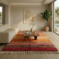 Warm ombré striped Mrirt rug styled in a bright living room