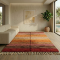 Red and amber Moroccan Mrirt sunset rug in a sunlit interior