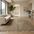 Grey-brown Moroccan Mrirt chevron rug in a sunlit interior