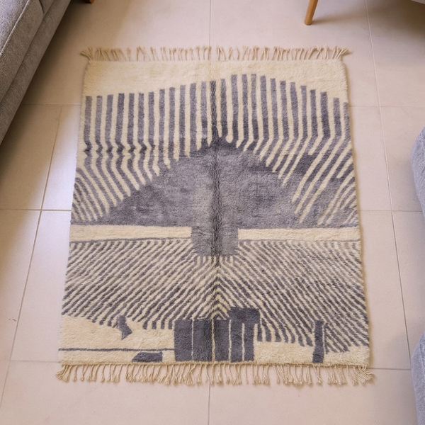 Mrirt Indigo Abstract Feather Wool Rug