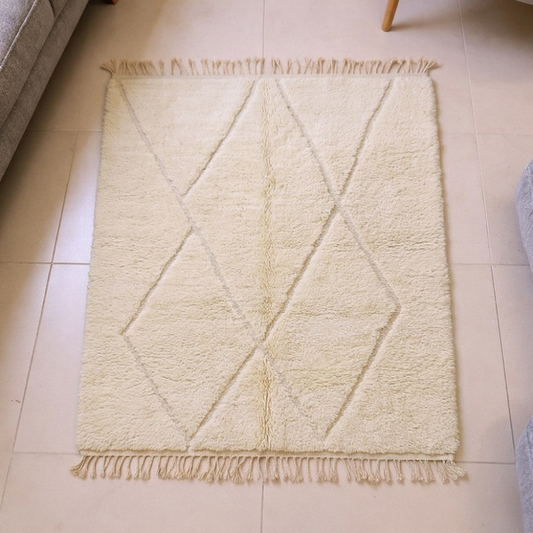 Mrirt Ivory Lozenge High-Pile Wool Rug