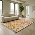 Playful Moroccan Mrirt checkerboard rug in a sunlit interior