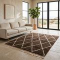 Rich brown Moroccan Mrirt diamond rug in a sunlit interior