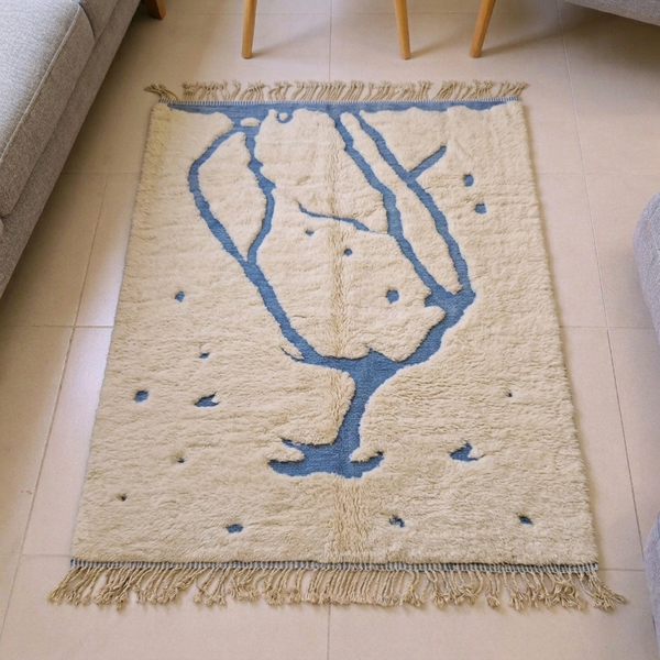 Mrirt Abstract Figure Plush Wool Rug — Ivory & Slate Blue