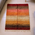 Ivory and Orange Sunset Ombre Stripe Mrirt Moroccan Plush Wool Rug Handwoven by Amazigh Artisans
