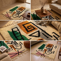 Azilal Abstract Modern Art Berber Wool Rug — Ivory & Emerald