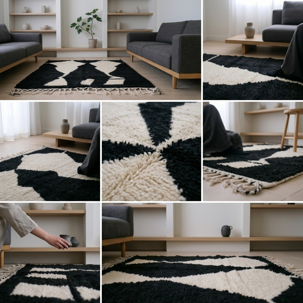 Beni Ourain Black & Ivory Abstract Wool Rug