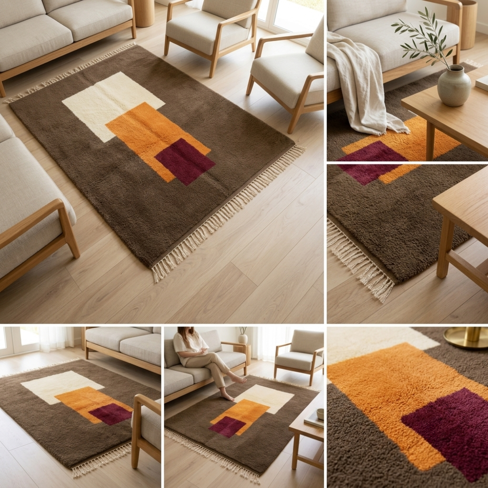 Mrirt Totem Premium Wool Rug — Taupe, Amber & Burgundy