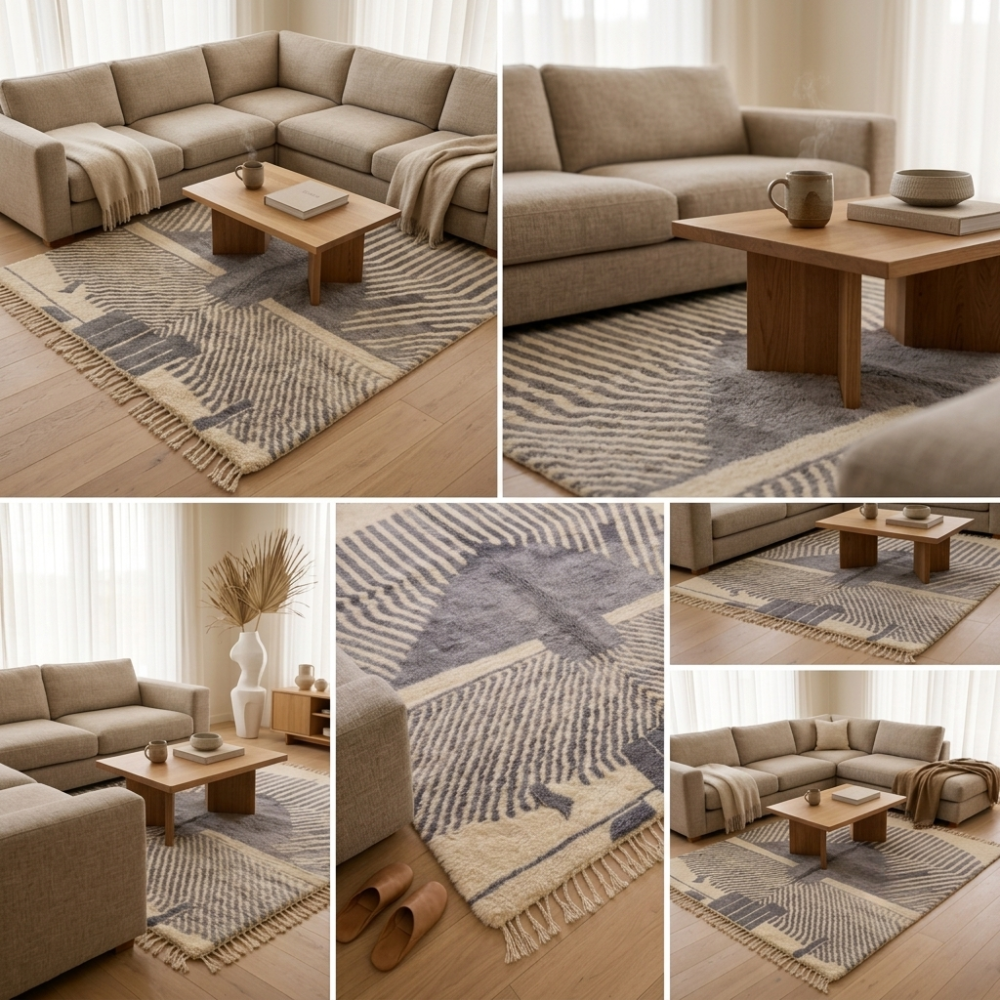 Mrirt Indigo Abstract Feather Wool Rug