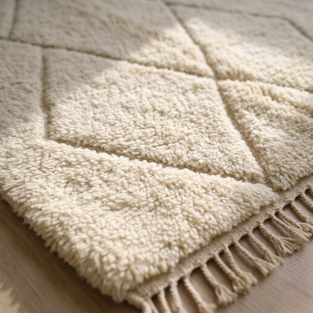 Mrirt Ivory Lozenge High-Pile Wool Rug
