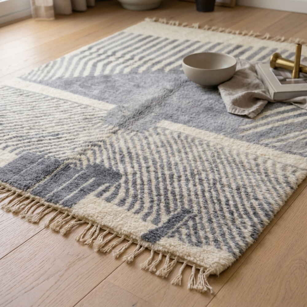 Mrirt Indigo Abstract Feather Wool Rug