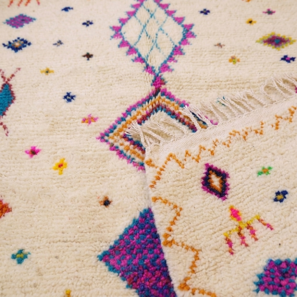 Azilal Ivory & Multicolor Diamond Berber Wool Rug