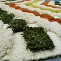 Close-up of Beni Ourain wool texture and hand-knotted diamond pattern