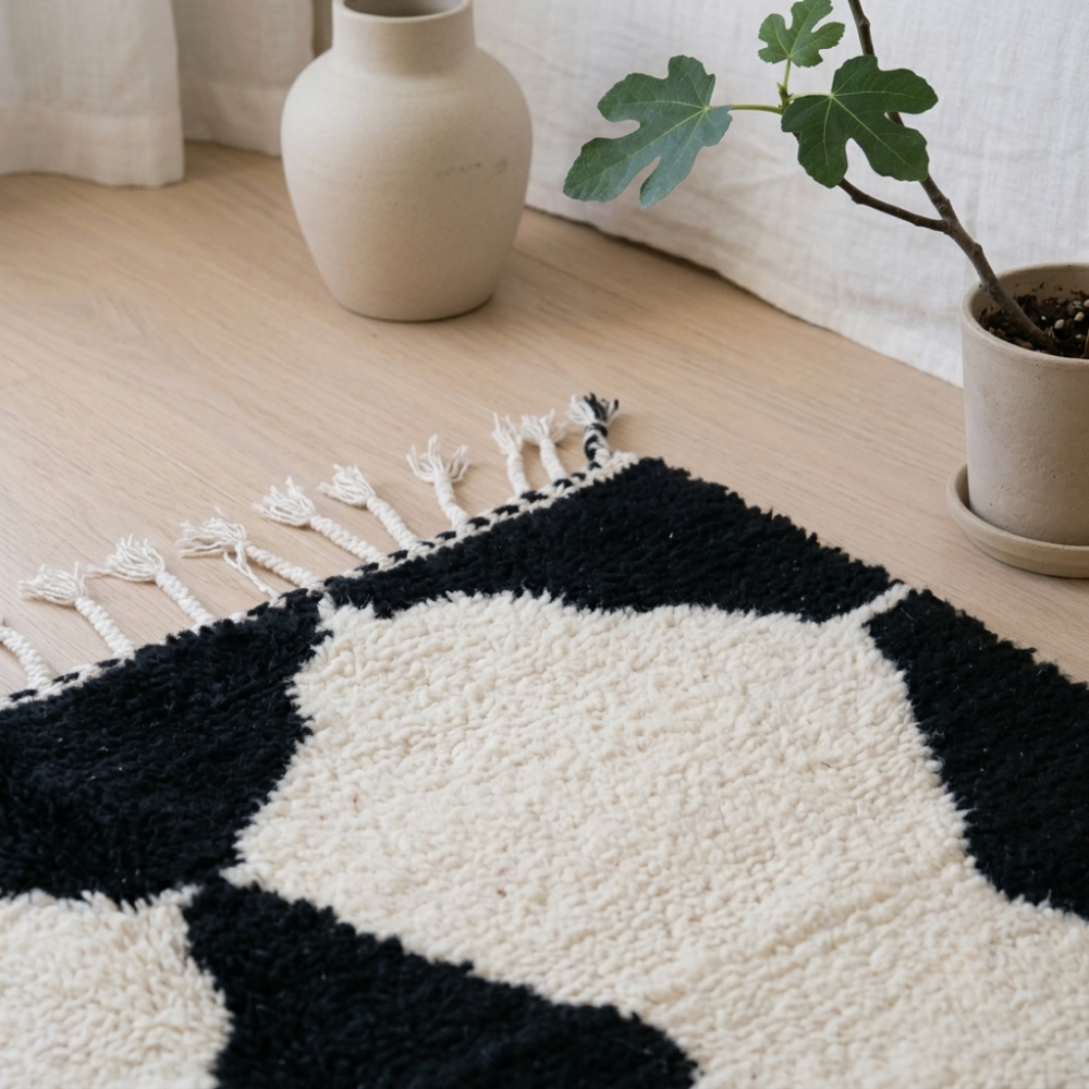 Beni Ourain Black & Ivory Abstract Wool Rug