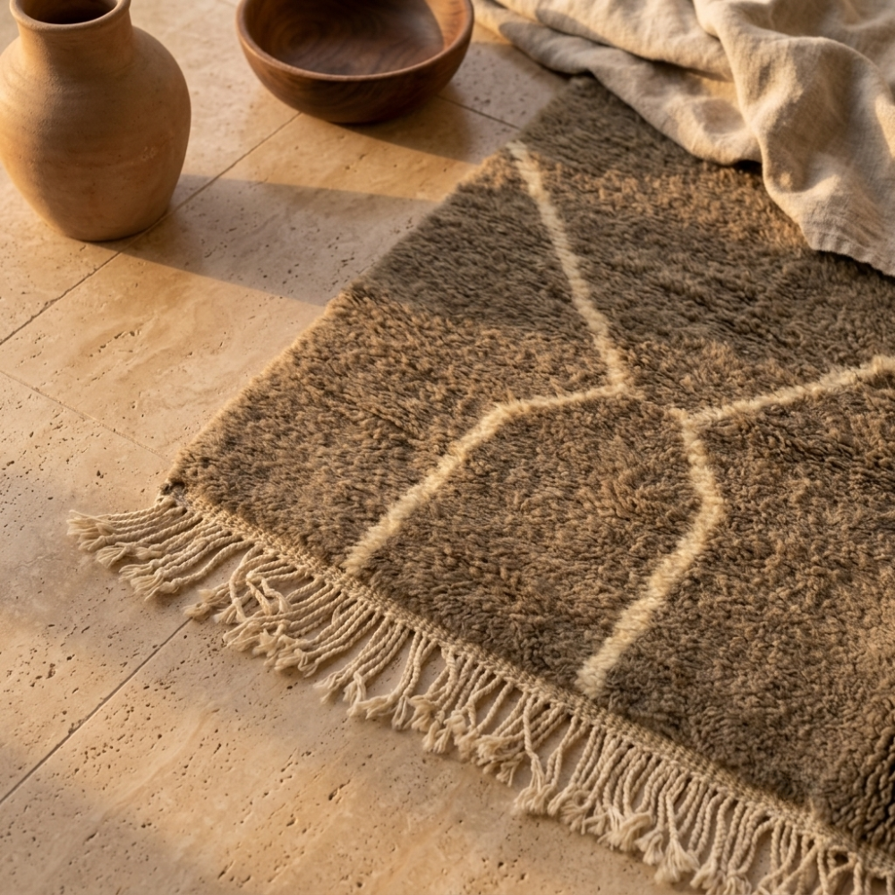 Mrirt Brown Abstract Line Wool Rug