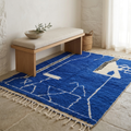 Beni Ourain Cobalt Blue Abstract Wool Rug