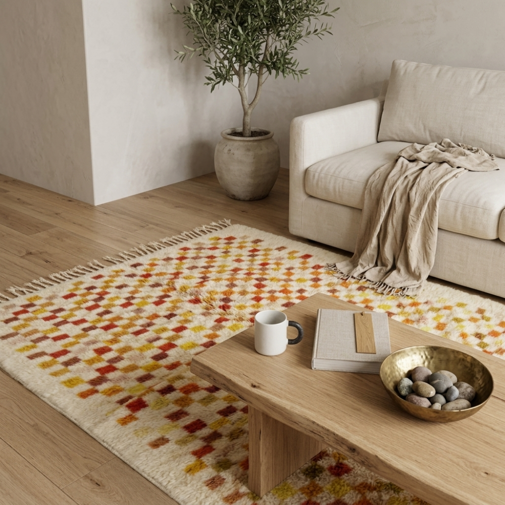 Mrirt Multicolor Checkerboard Wool Rug