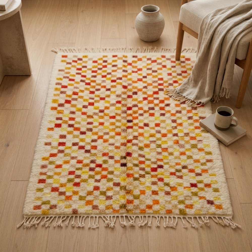 Mrirt Multicolor Checkerboard Wool Rug