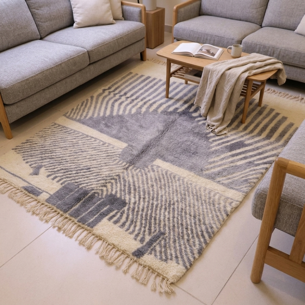 Mrirt Indigo Abstract Feather Wool Rug