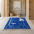 Beni Ourain Cobalt Blue Abstract Wool Rug