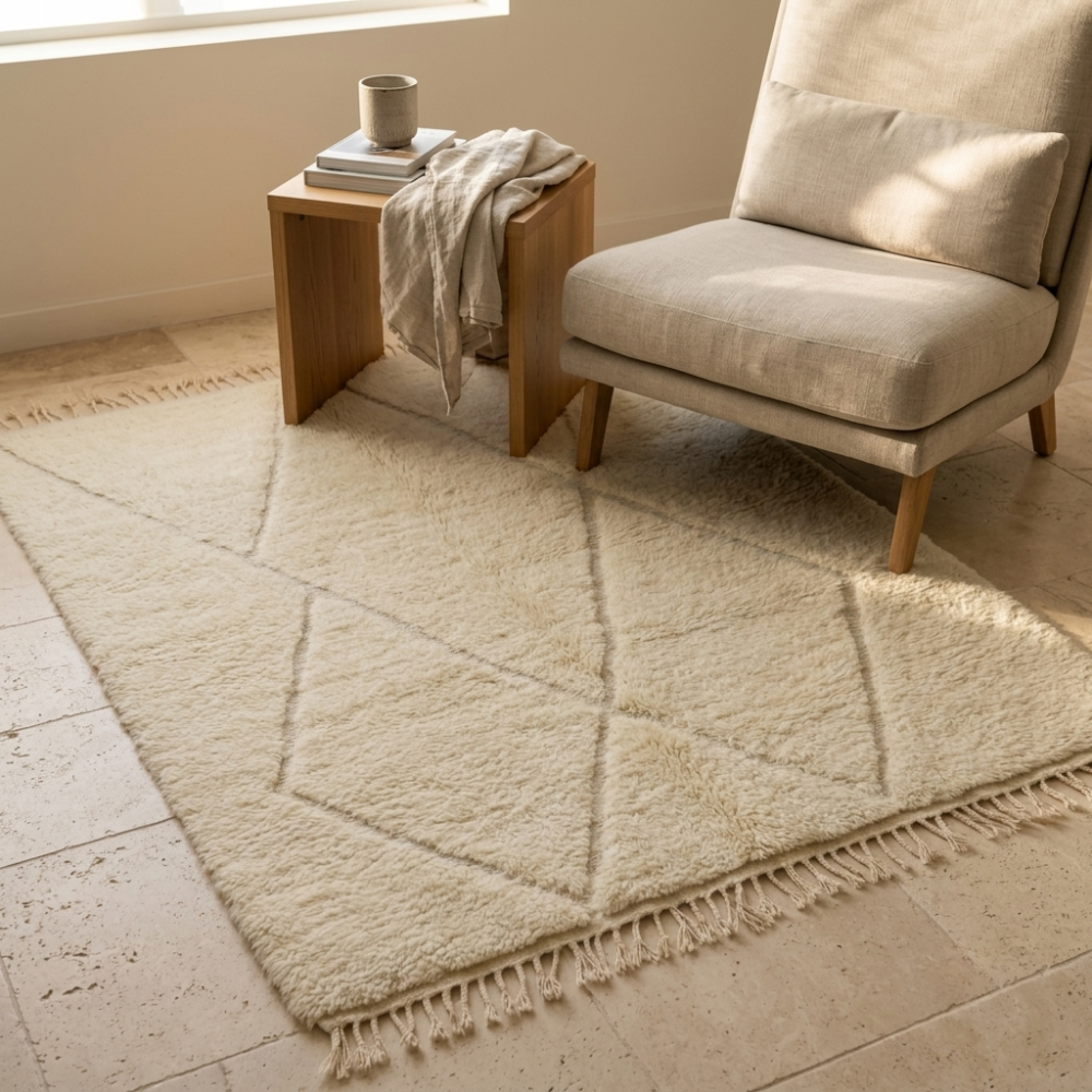Mrirt Ivory Lozenge High-Pile Wool Rug