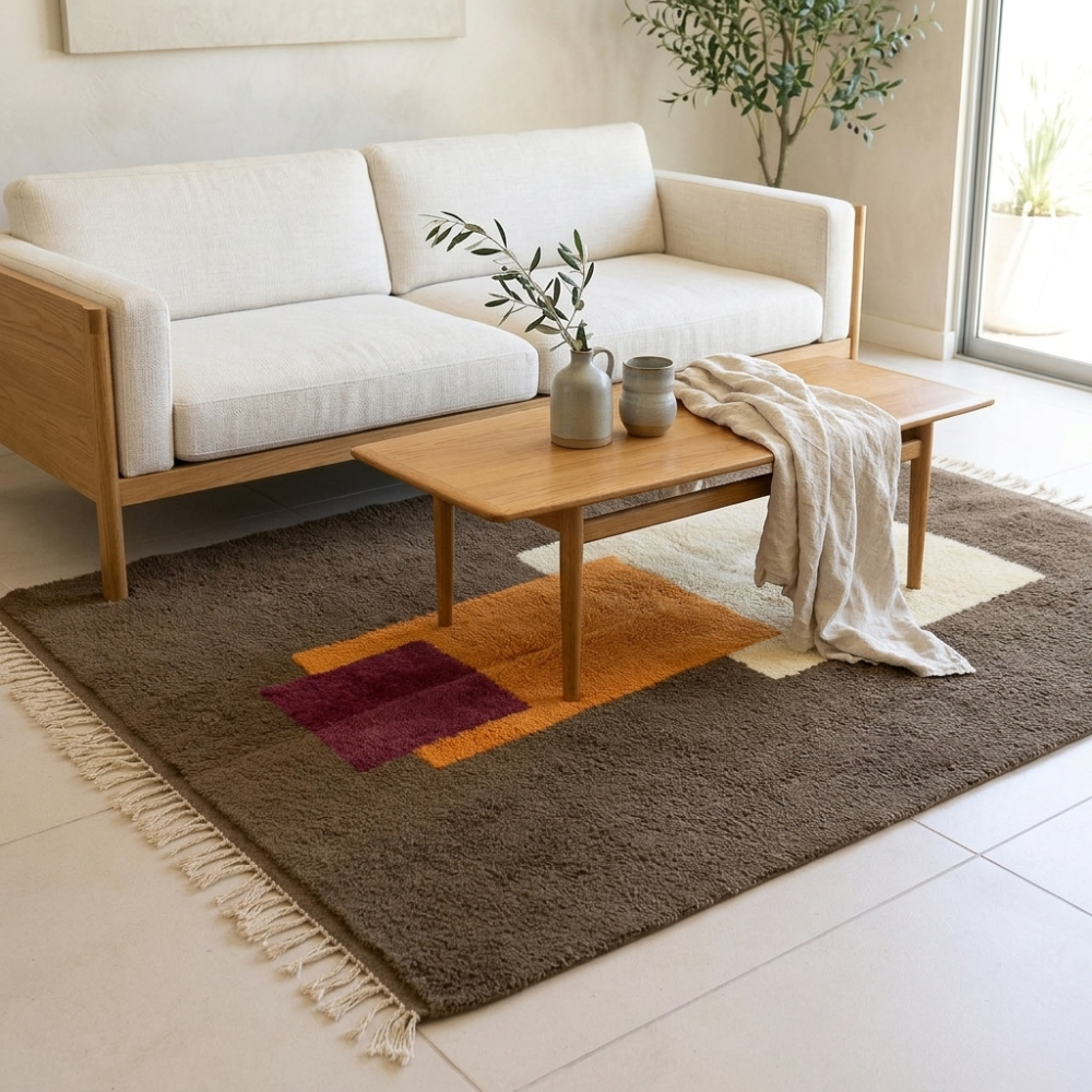 Mrirt Totem Premium Wool Rug — Taupe, Amber & Burgundy