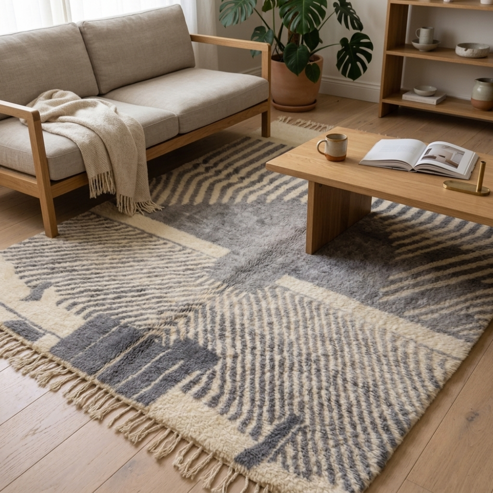 Mrirt Indigo Abstract Feather Wool Rug