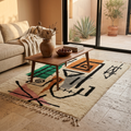 Azilal Abstract Modern Art Berber Wool Rug — Ivory & Emerald